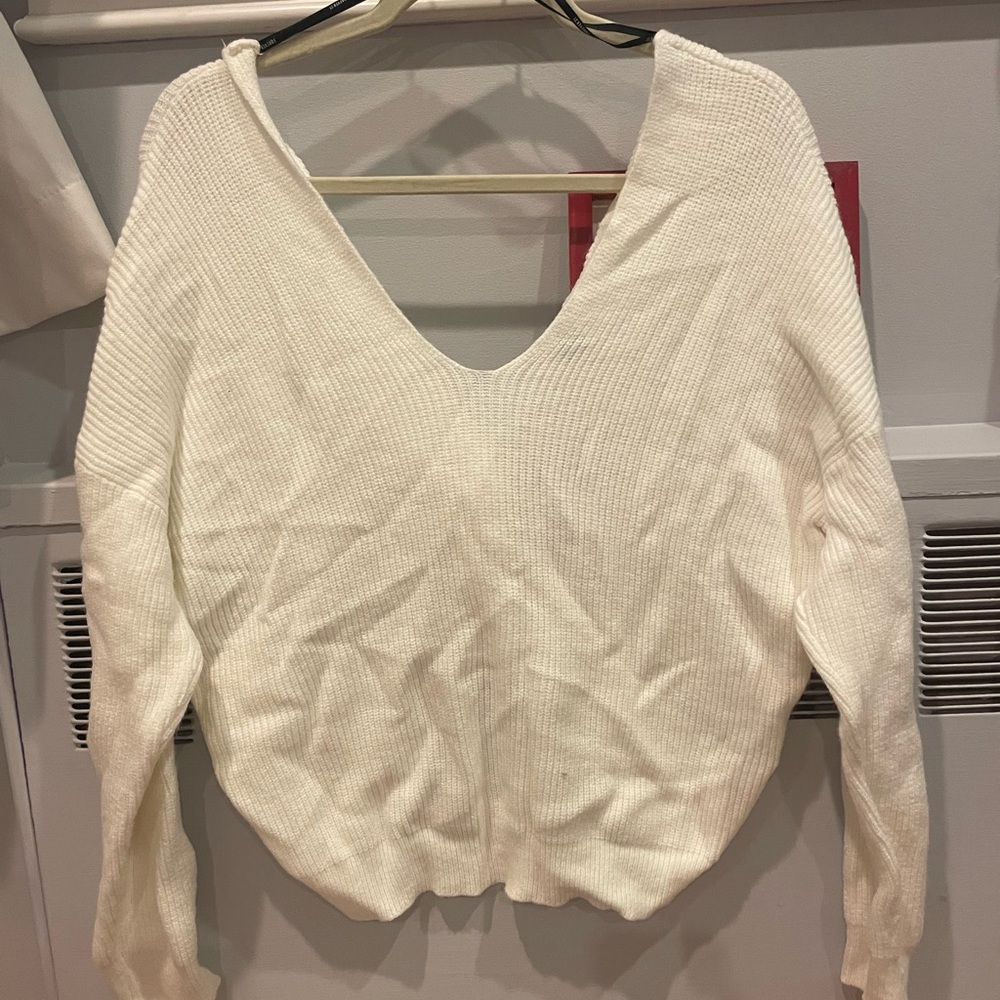 Forever 21 white off the shoulder, cross back sweater size medium